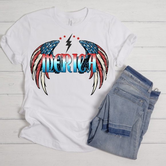 Merica Shirt | Rocker 4th of July Tee | July 4th Shirt | Red White and Blue Tee - Picture 1 of 1